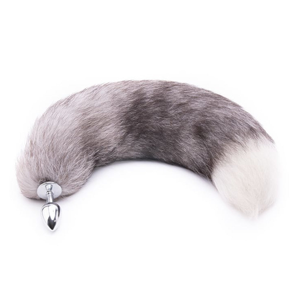 Gray Metal Wolf Tail Plug 16"