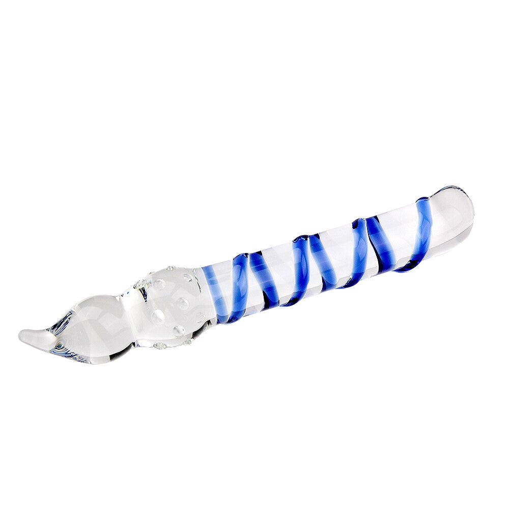Ribbed Anal Blue Glass Dildo
