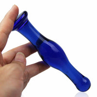 Blue Curvy Glass Plug Dildo