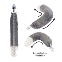 Grey with White Fox Shapeable Metal Tail Plug, 18"