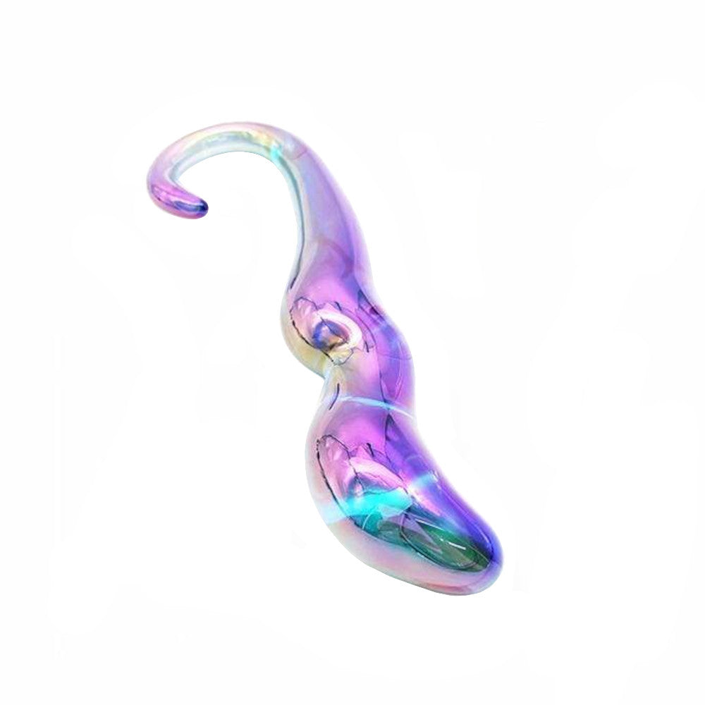 Rainbow Anal Teardrop Glass Dildo