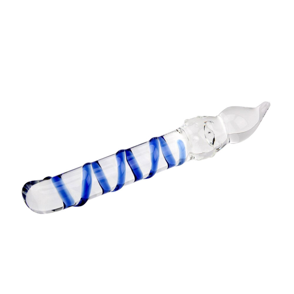 Ribbed Blue Glass Dildo