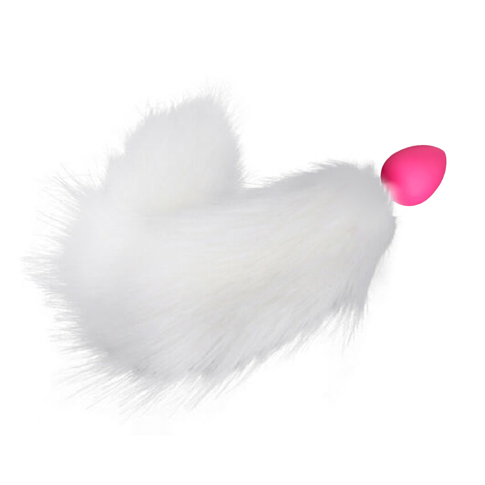 Medium Sized Fox Tail Pink Silicone Plug, White 18"