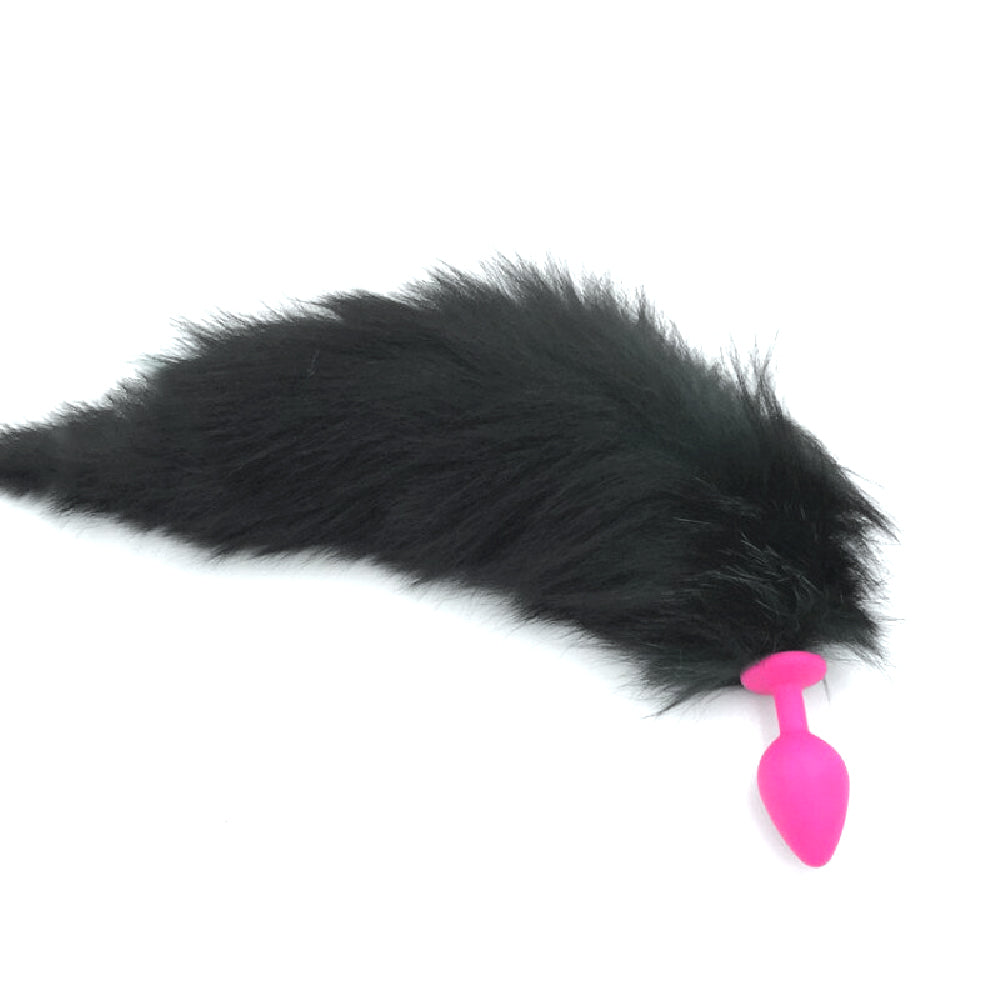 Small Sized Cat Tail Silicone Plug, Black 18"