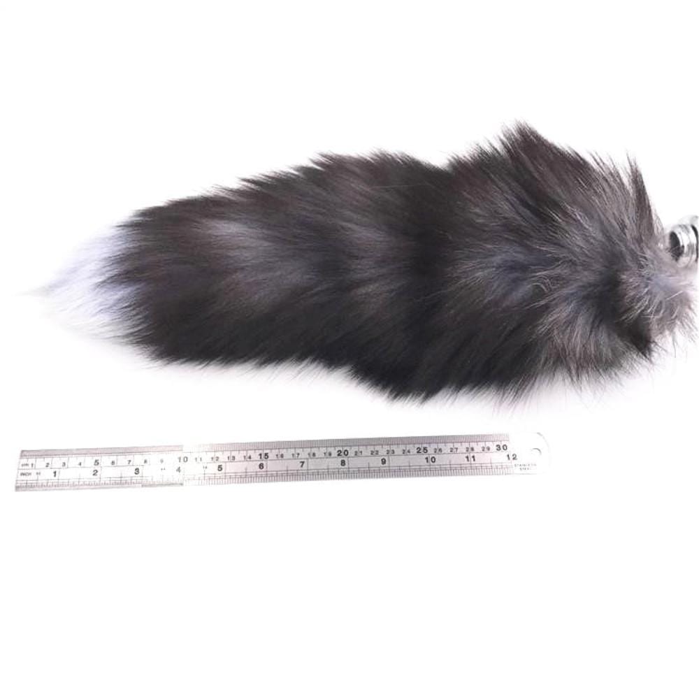 15" Dark Fox Tail with Princess-type Steel Plug and Extra Vibrator