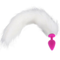 Medium Sized Fox Tail Pink Silicone Plug, White 18"