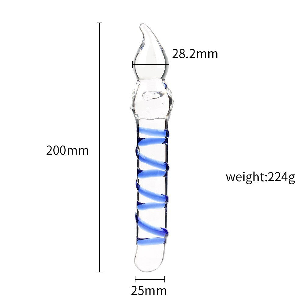 Ribbed Blue Glass Dildo