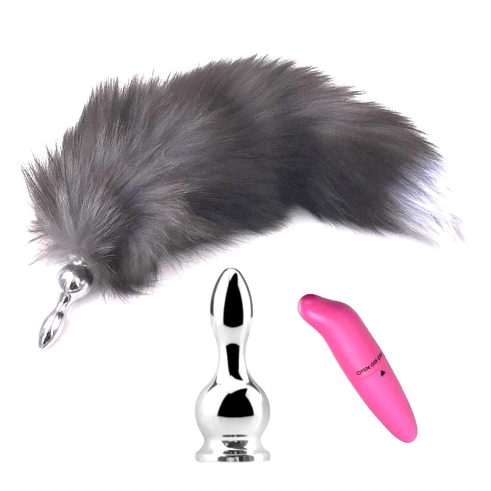 Dark Fox Tail With Vibrating Plug, 15"