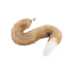 Brown & White Wolf Tail Plug 32"