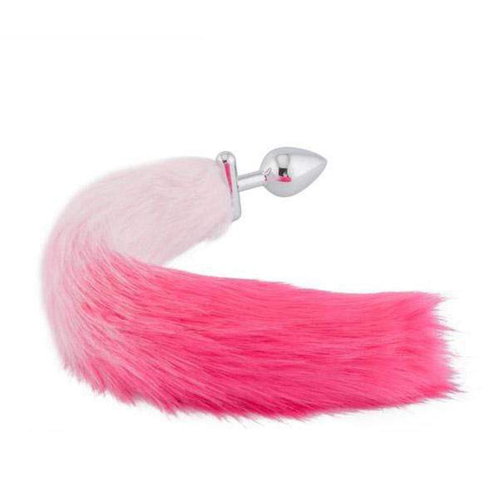 Pink with White Fox Shapeable Metal Tail Plug, 18"