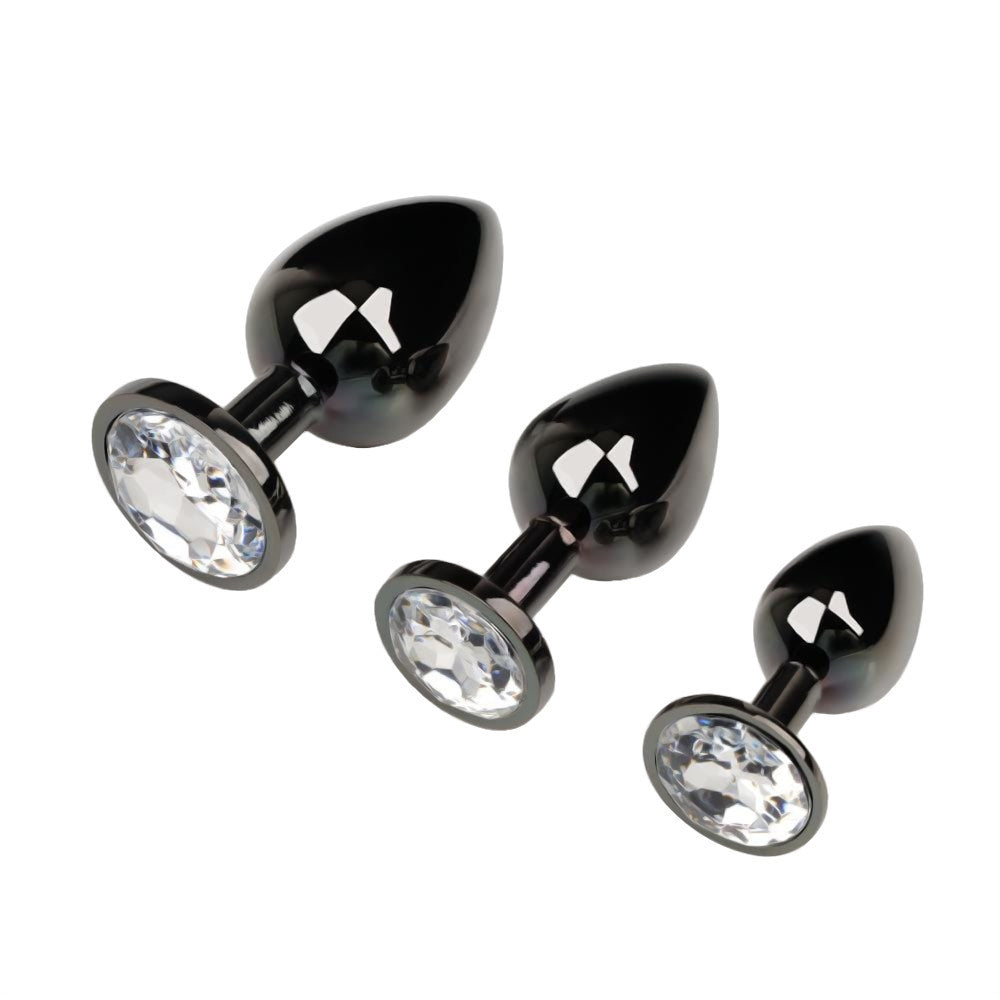 Gunmetal Jeweled Plug Set (3 Piece)