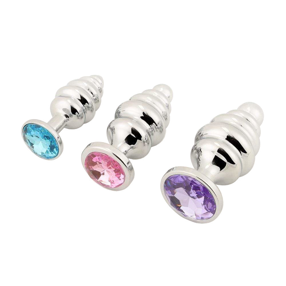 Ribbed Jeweled Plug Set (3 Piece)