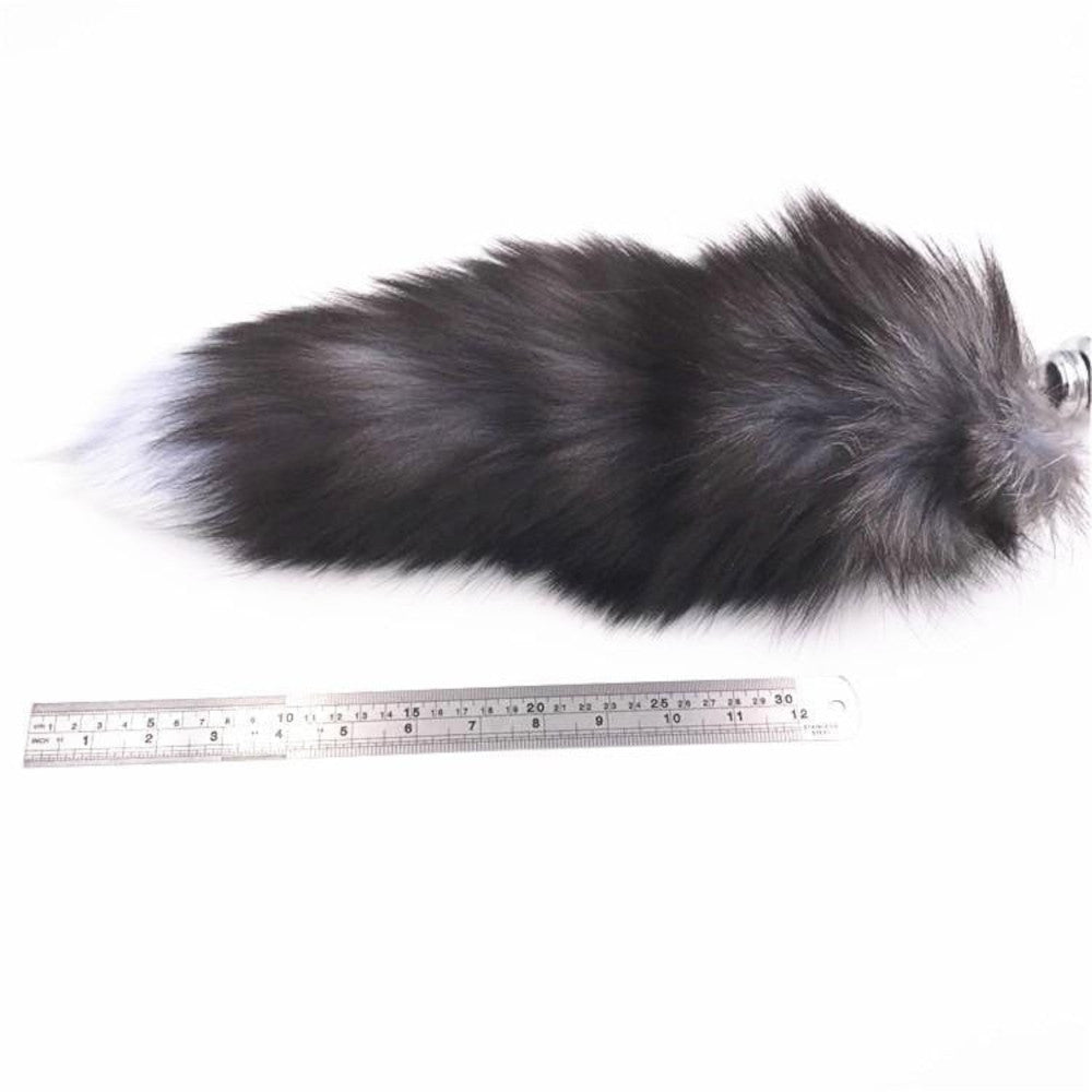 15" Dark Fox Tail with Pink Silicone Princess-type Plug and Extra Vibrator