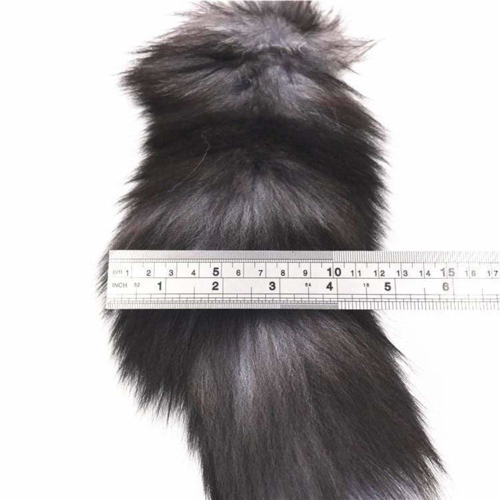 15" Dark Fox Tail with Ribbed-type Princess Plug and Extra Vibrator