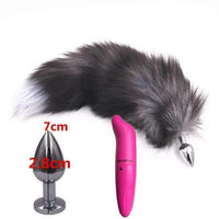 15" Dark Fox Tail with Princess-type Steel Plug and Extra Vibrator