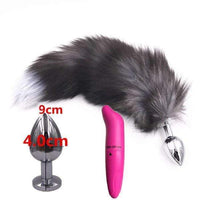 15" Dark Fox Tail with Princess-type Steel Plug and Extra Vibrator