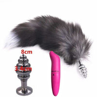 15" Dark Fox Tail with Ribbed-type Princess Plug and Extra Vibrator