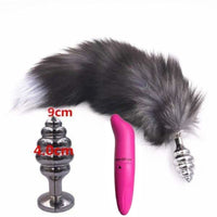 15" Dark Fox Tail with Ribbed-type Princess Plug and Extra Vibrator