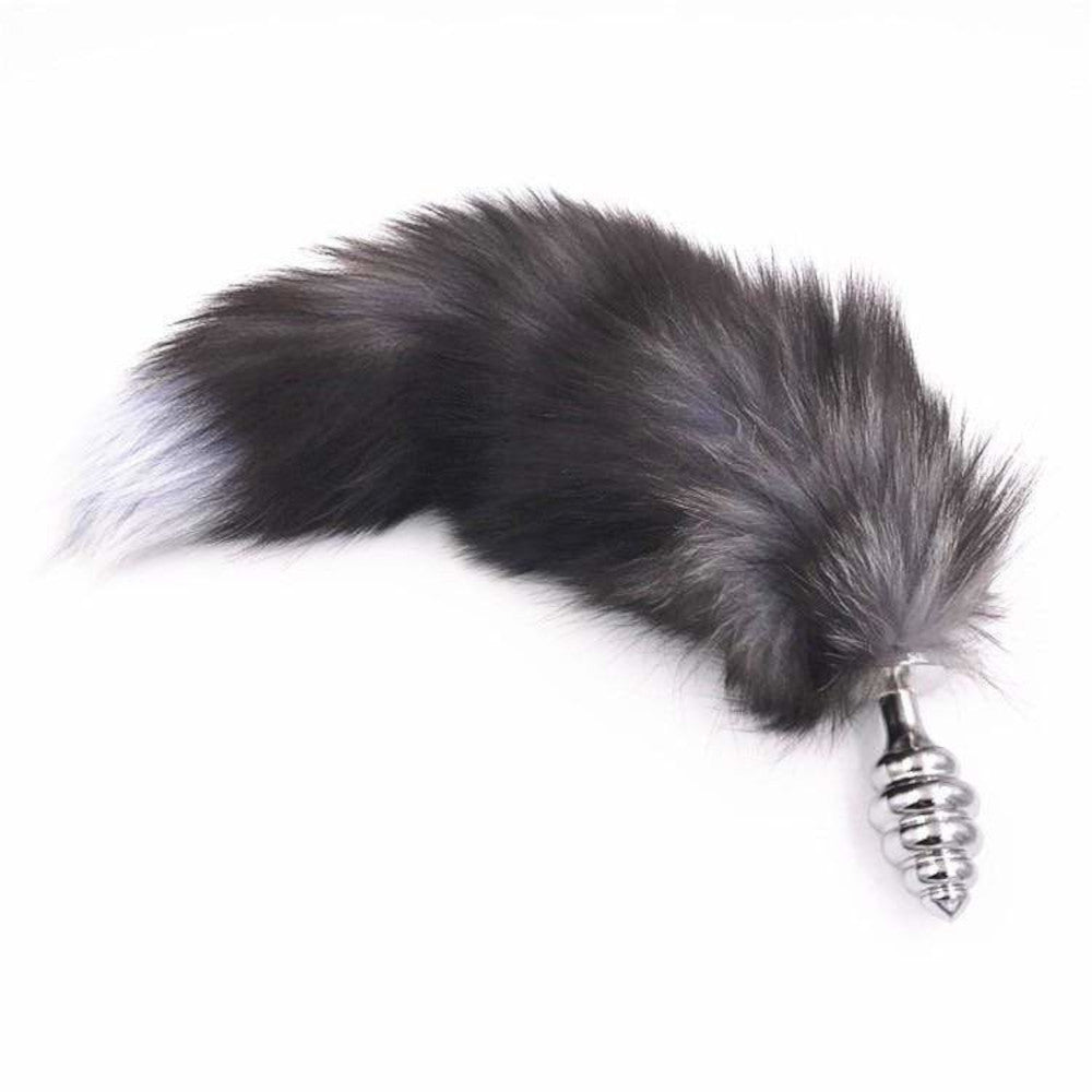 15" Dark Fox Tail with Ribbed-type Princess Plug and Extra Vibrator